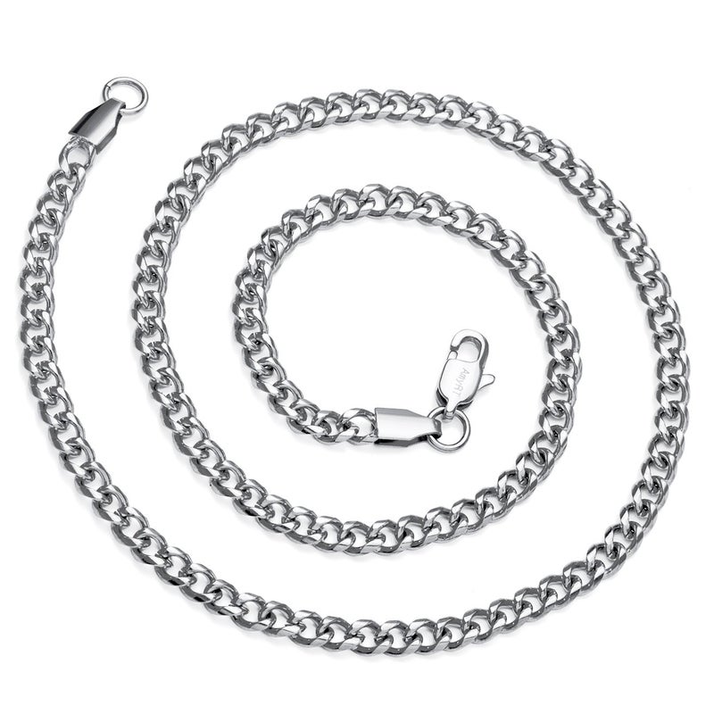 AmyRT Jewelry 4mm Silver Titanium Steel Link Curb Chain Necklace for Men Women 18 in - Image 2